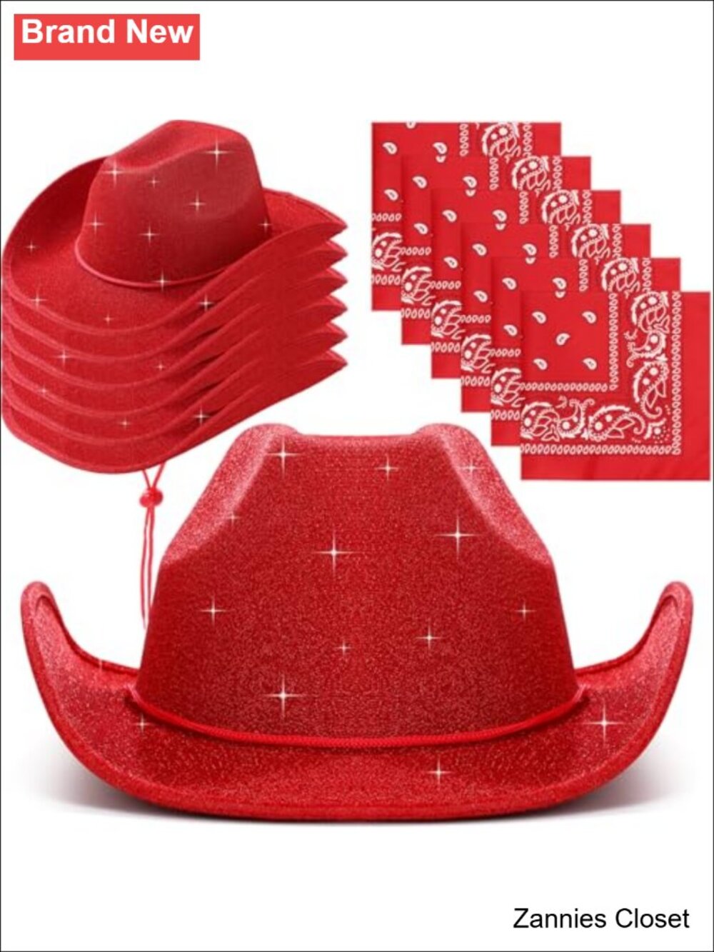 🤠 12 Pc Sparkly Cowboy Hats & Paisley Bandanas Set